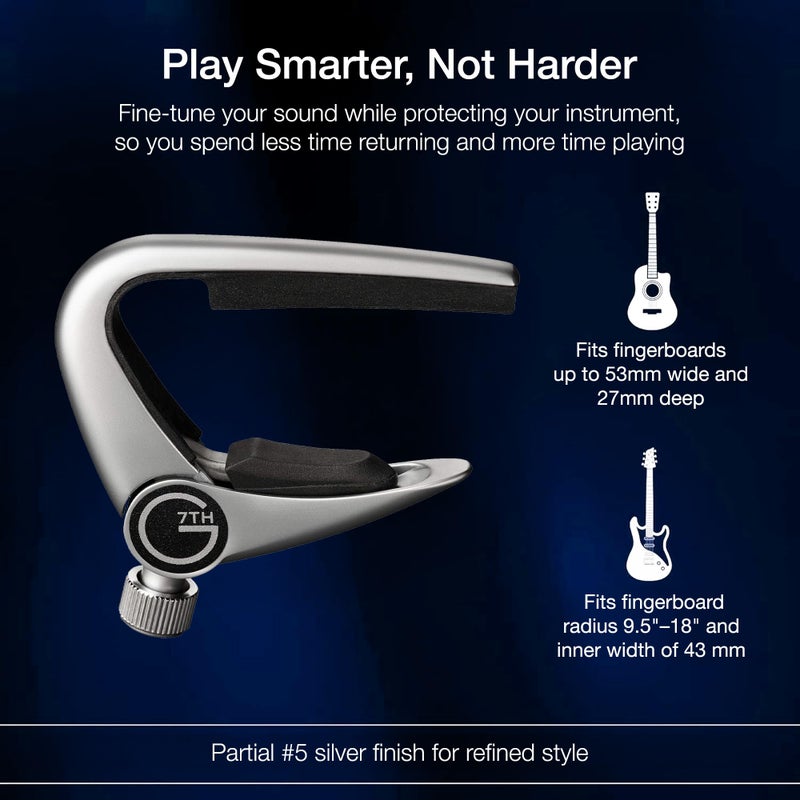 G7th Newport Guitar Capo - String Partial Silver - 53mm Lightweight & Low Profile - Easy Flip Lever with Fine-Tune Adjustment - Unlock Open Tunings, Perfect for 5 String Acoustic and Electric Guitars - Image 3